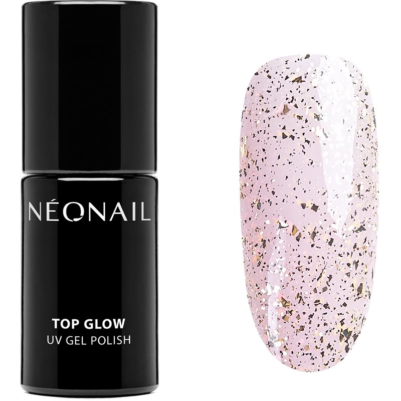 NEONAIL Top Glow zselés fedő körömlakk árnyalat Gold Flakes 7