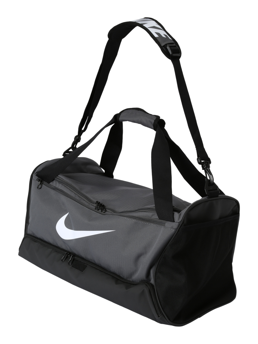 NIKE Sporttáska 'Brasilia 9.5'  szürke / fekete / fehér-Hungary