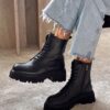 NİŞANTAŞI SHOES Juniper Black Genuine Leather Heeled Lace Up Women's Boots