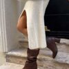 NİŞANTAŞI SHOES Rille Brown Matte Gusseted Women's Heeled Boots