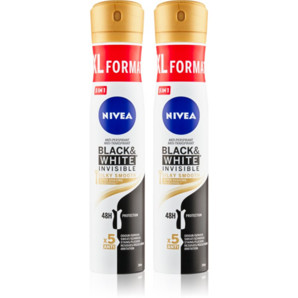 NIVEA Black & White Invisible Silky Smooth izzadásgátló spray takarékos kiszerelés