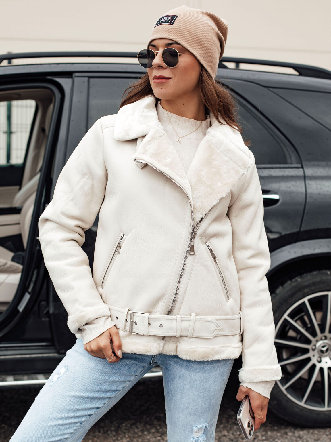 NORFDIMA women's leather jacket with fur white Dstreet