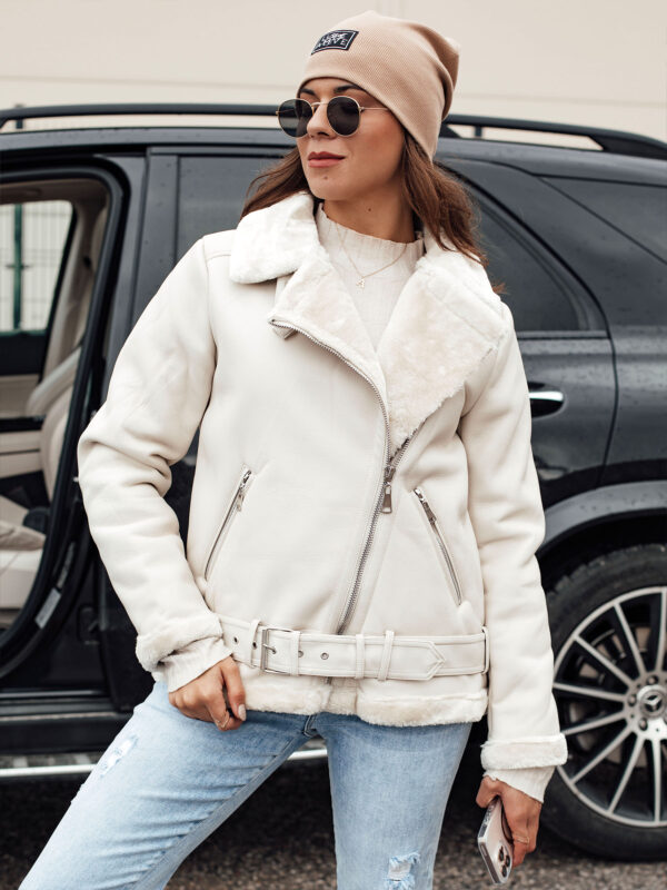 NORFDIMA women's leather jacket with fur white Dstreet