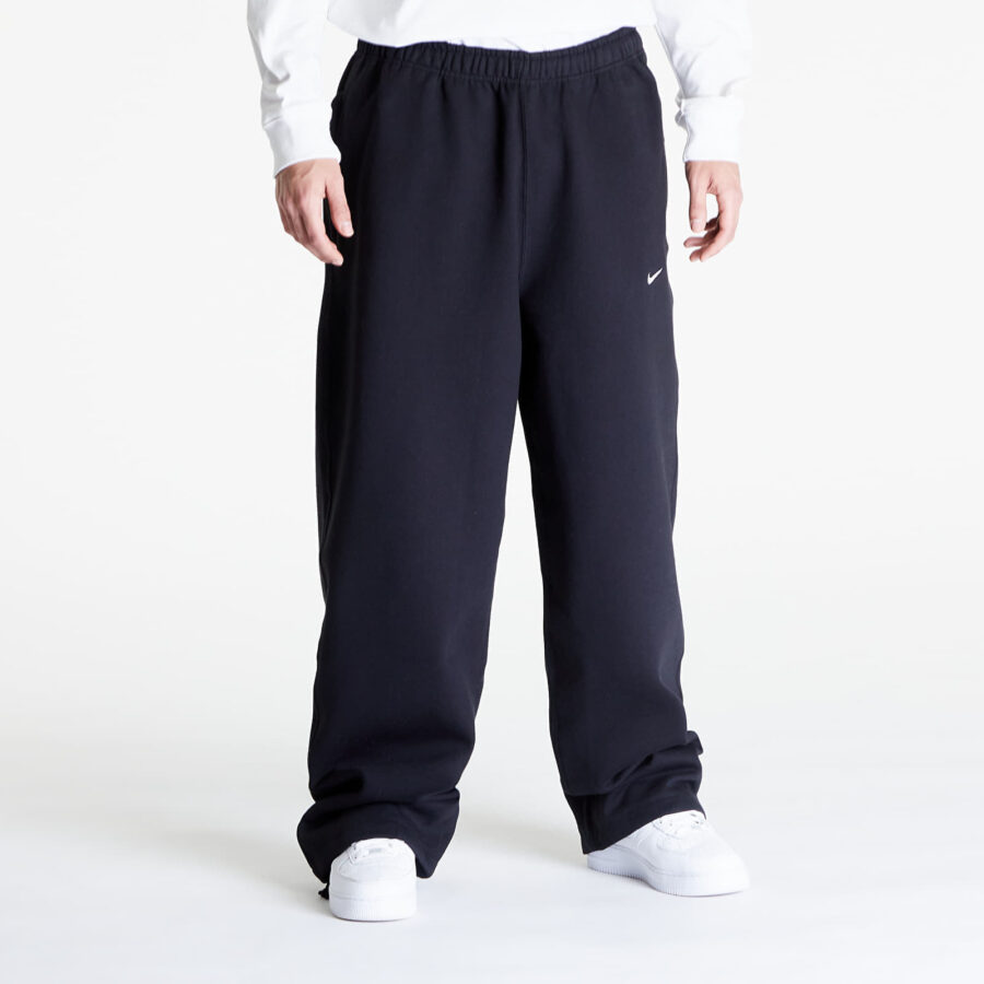 Nadrágok Nike Solo Swoosh Men's Open-Hem Brushed-Back Fleece Pants Black/ White M-alacsony-ár