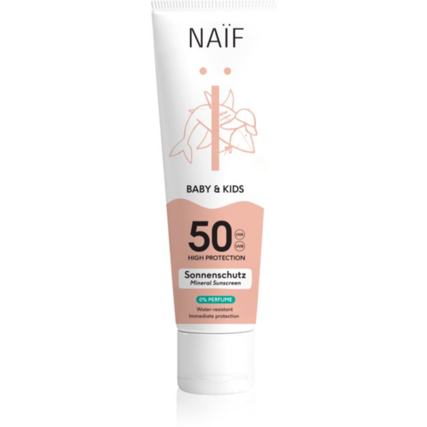 Naif Baby & Kids Mineral Sunscreen SPF 50 0 % Perfume védőkrém napozásra újszülötteknek és kisgyermekeknek parfümmentes SPF 50 100 ml-Ár