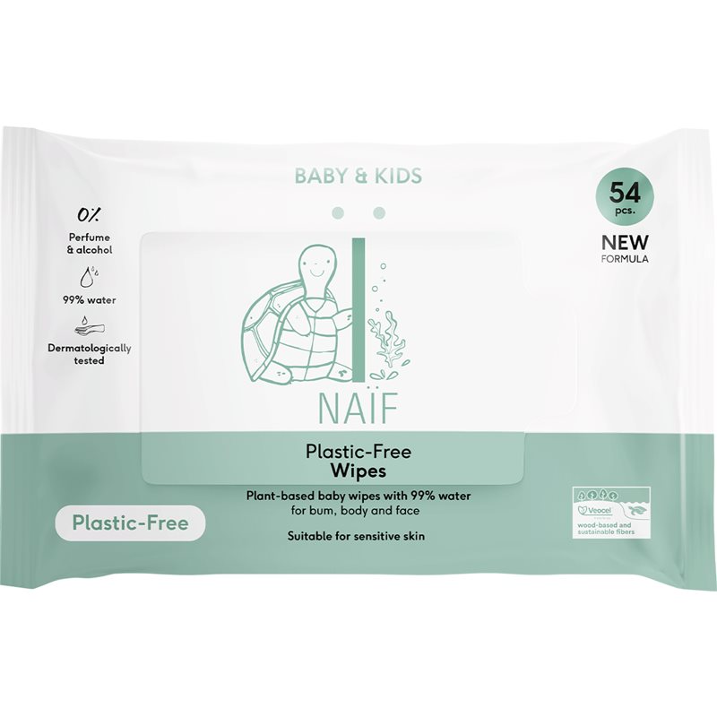 Naif Baby & Kids Plastic Free Wipes nedves törlőkendők gyermekeknek születéstől kezdődően 54 db-Ár