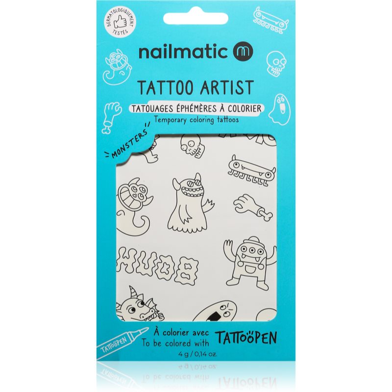 Nailmatic Tattoo Artist Temporary Coloring Tattoos tetoválás gyermekeknek 3 y+ Monsters 9x16