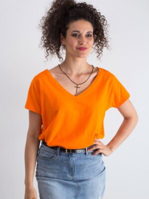 Narancssárga fluo narancssárga V-nyakú pamut póló