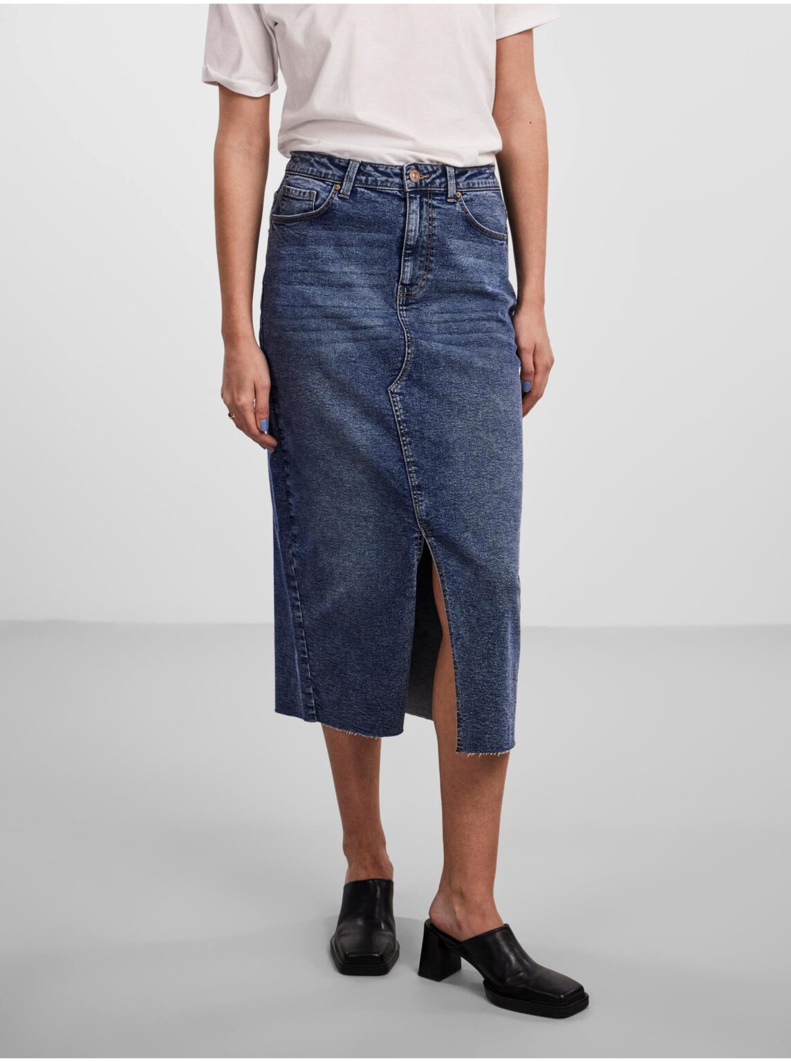 Navy Blue Women's Denim Midi Skirt Pieces Jessie - Women's