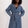 Navy blue denim coat with belt