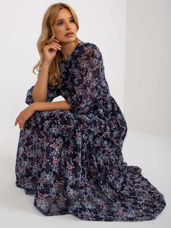 Navy blue floral dress with frills