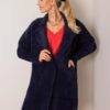 Navy blue fluffy alpaca coat