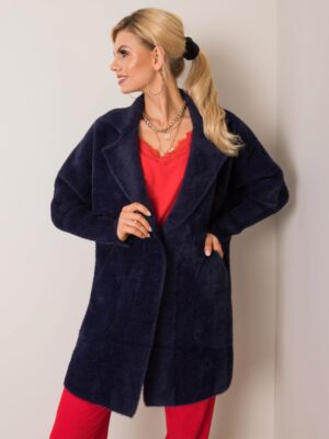 Navy blue fluffy alpaca coat