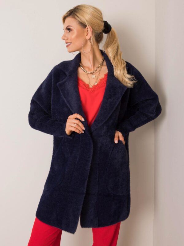 Navy blue fluffy alpaca coat