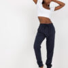 Navy blue sweatpants tied at the waist
