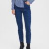 Navy blue women's cropped straight fit jeans VERO MODA Brenda - Women