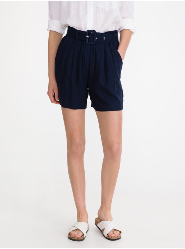 Navy blue women's shorts with linen blend Vero Moda Amelia - Women