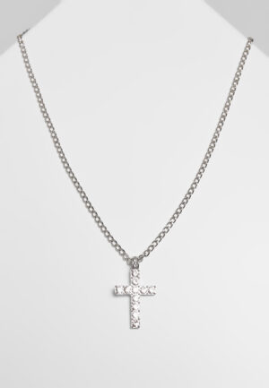 Necklace with diamond cross - silver color
