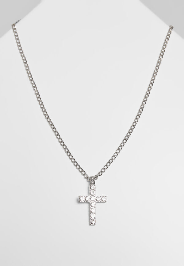 Necklace with diamond cross - silver color