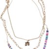 Necklace with floral bead assorted layers 3-pack - golden color