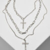 Necklace with layering and cross - silver colors