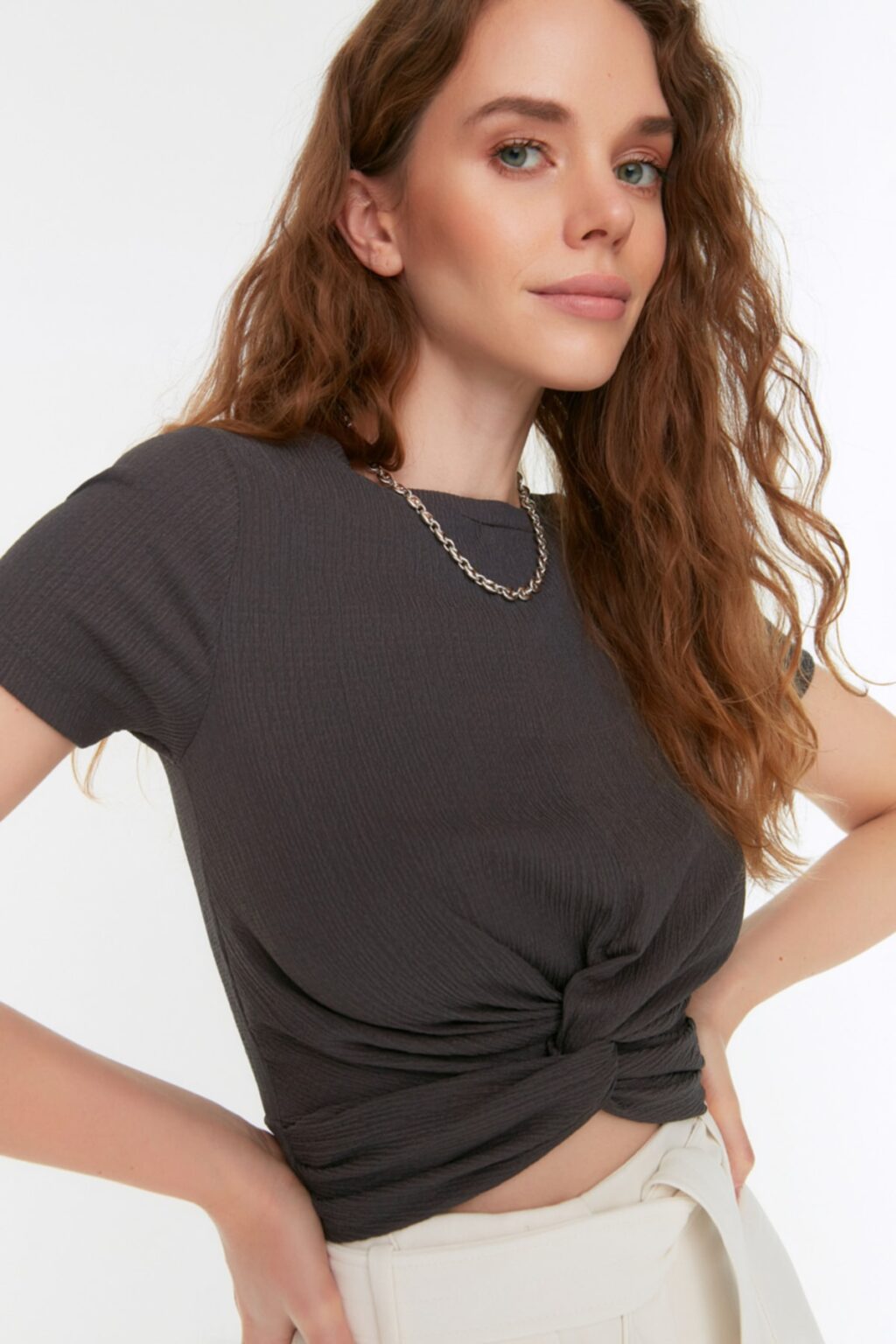 Női crop top Trendyol Anthracite