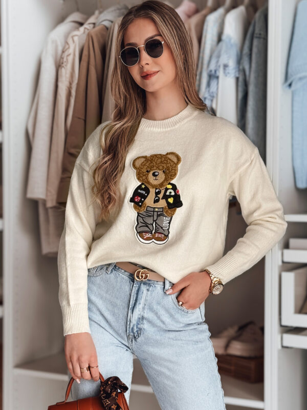 Női egyméretű oversize pulóver mackóval SWEETTED fehér Dstreet