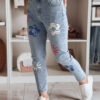 Női farmer slim fit virágos nadrág ARTJEANS kék Dstreet