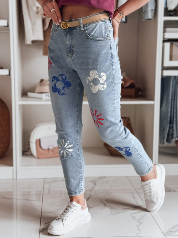 Női farmer slim fit virágos nadrág ARTJEANS kék Dstreet