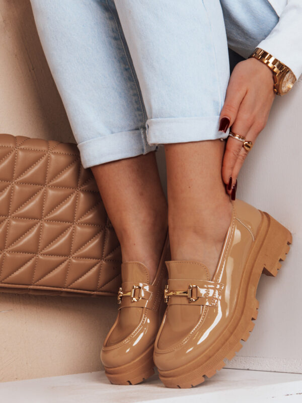 Női lakkozott mokaszinok ELEGANCI khaki Dstreet