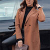 Női oversize LINNORE hosszú camel kabát Dstreet