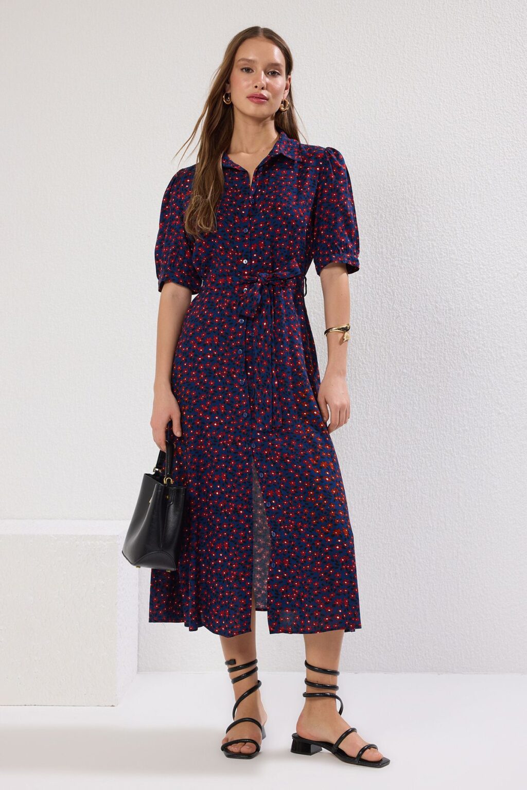 Női ruha Trendyol MultiColored BeltEd Shirt Dress