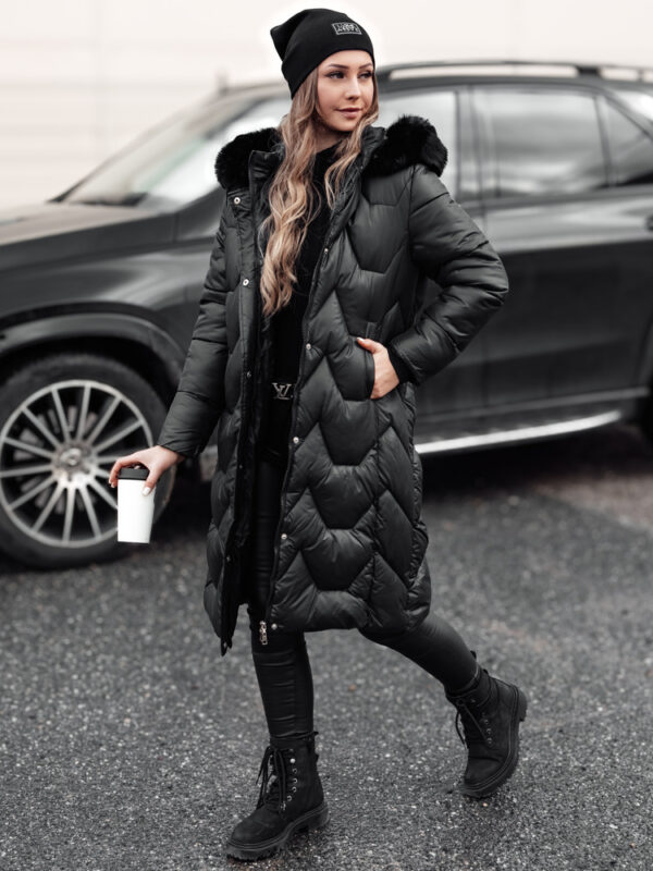 Női steppelt hosszú kabát WINTERACT fekete Dstreet