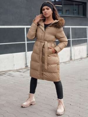 Női steppelt téli kabát szőrmével STYLEBELLA bézs Dstreet