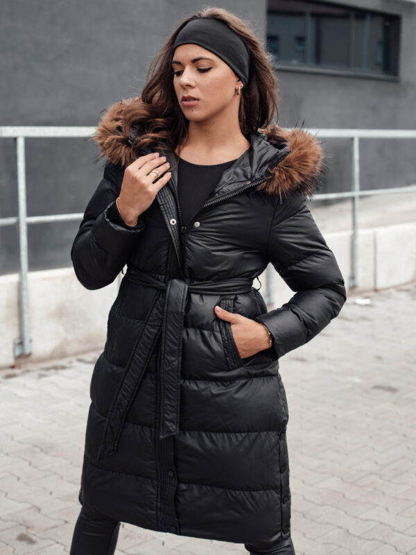 Női steppelt téli kabát szőrmével STYLEBELLA fekete Dstreet