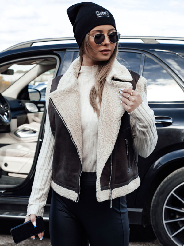 Női szarvasbőr mellény báránybőr WOOLZIP kávé Dstreet