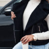 Női szarvasbőr mellény báránybőrrel WOOLZIP fekete Dstreet