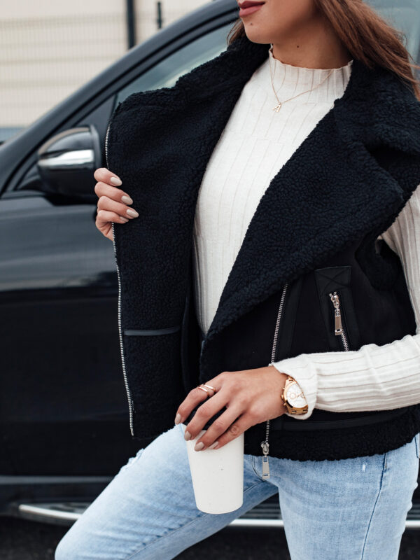 Női szarvasbőr mellény báránybőrrel WOOLZIP fekete Dstreet