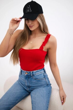 Nude blouse with straps red