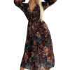 Numoco pleated chiffon long dress with neckline