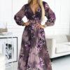 Numoco pleated chiffon long dress with neckline