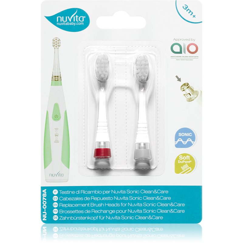 Nuvita Sonic Clean&Care Replacement Brush Heads tartalék fejek a szónikus elemes fogkeféhez újszülötteknek Sonic Clean&Care Medium Red/White 2 db