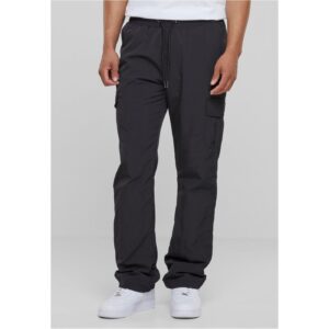 Nylon cargo pants with straight legs black