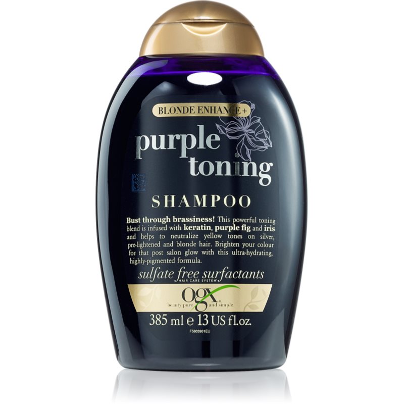 OGX Blonde Enhance+ Purple Toning lila sampon semlegesíti a sárgás tónusokat 385 ml-Ár