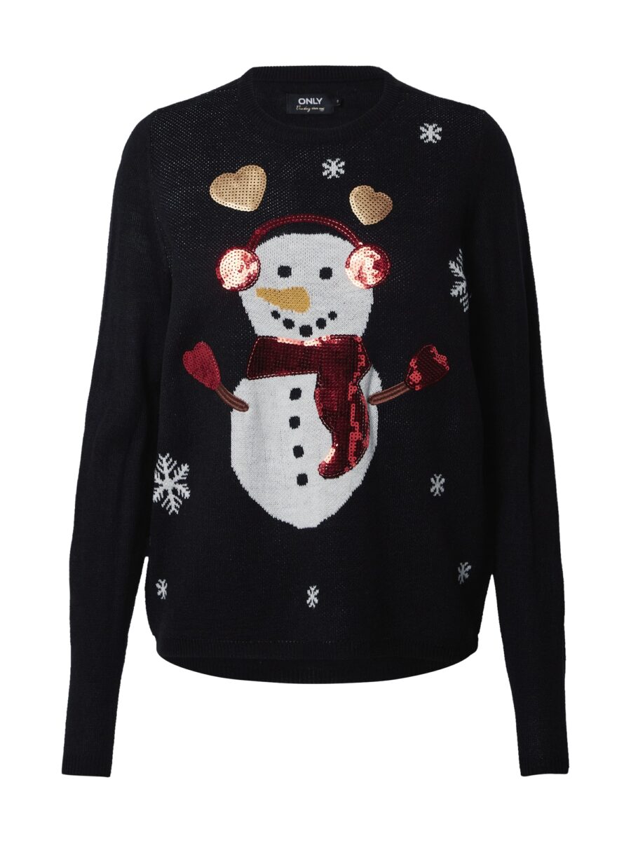 ONLY Pulóver 'XMAS Exclusive Snowman'  vegyes színek / fekete-hu