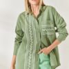 Olalook Mustard Green Pocket Detailed Printed Woven Shirt