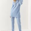 Olalook Women's Baby Blue Top Slit Blouse Bottom Palazzo Corded Suit