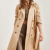 Olalook Women's Beige Buttoned Pocket Unlined Thin Trench Coat