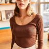 Olalook Women's Bitter Brown Wide Collar Camisole Blouse