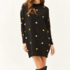 Olalook Women's Black Color Pompom Soft Textured Tunic Dress